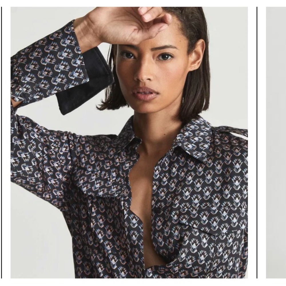 Reiss Lola Print Blouse Black Print Size 0 US - Picture 3 of 16